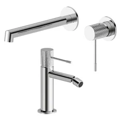 Set lavabo a muro e bidet in ottone cromo - Crystal