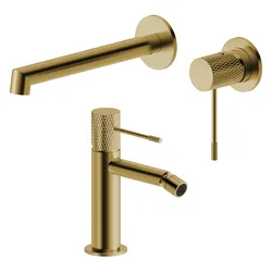 Set lavabo a muro e bidet in ottone oro spazzolato - Crystal