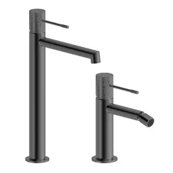 Set lavabo alto e bidet in ottone nero spazzolato - Crystal