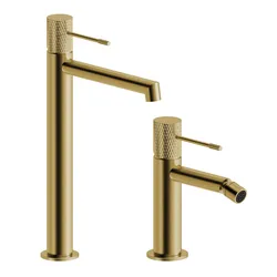Set lavabo alto e bidet in ottone oro spazzolato - Crystal