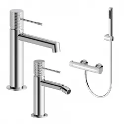 Set lavabo e bidet con esterno doccia termostatico in ottone cromo - Crystal