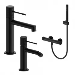 Set lavabo e bidet con esterno doccia termostatico in ottone nero opaco - Crystal