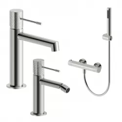 Set lavabo e bidet con esterno doccia termostatico in ottone  spazzolato - Crystal
