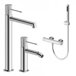 Set lavabo alto e bidet con esterno doccia termostatico in ottone cromo - Crystal