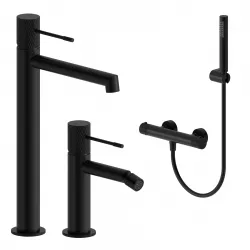 Set lavabo alto e bidet con esterno doccia termostatico in ottone nero opaco - Crystal