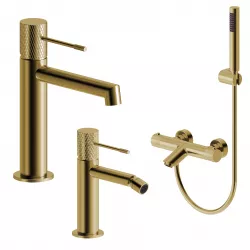 Set lavabo e bidet con esterno vasca termostatico in ottone oro spazzolato - Crystal