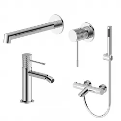 Set lavabo a muro e bidet con esterno vasca termostatico in ottone cromo - Crystal