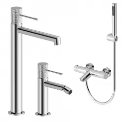 Set lavabo alto e bidet con esterno vasca termostatico in ottone cromo - Crystal