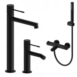 Set lavabo alto e bidet con esterno vasca termostatico in ottone nero opaco - Crystal