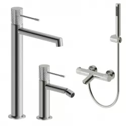 Set lavabo alto e bidet con esterno vasca termostatico in ottone  spazzolato - Crystal