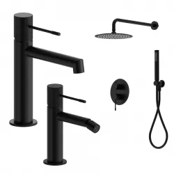 Set lavabo e bidet con incasso doccia in ottone nero opaco - Crystal