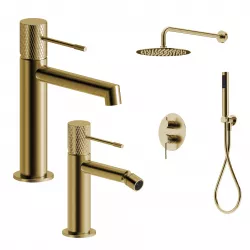 Set lavabo e bidet con incasso doccia in ottone oro spazzolato - Crystal