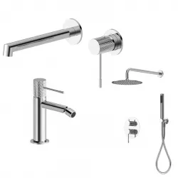 Set lavabo a muro e bidet con incasso doccia in ottone cromo - Crystal