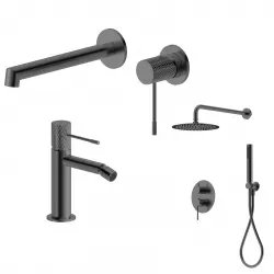 Set lavabo a muro e bidet con incasso doccia in ottone nero spazzolato - Crystal