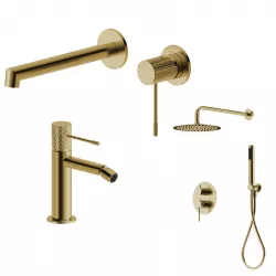 Set lavabo a muro e bidet con incasso doccia in ottone oro spazzolato - Crystal