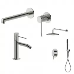 Set lavabo a muro e bidet con incasso doccia in ottone  spazzolato - Crystal