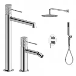 Set lavabo alto e bidet con incasso doccia in ottone cromo - Crystal