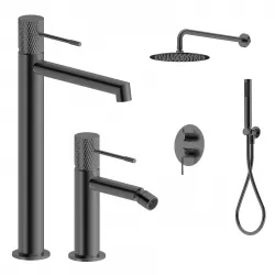 Set lavabo alto e bidet con incasso doccia in ottone nero spazzolato - Crystal
