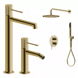 Set lavabo alto e bidet con incasso doccia in ottone oro spazzolato - Crystal