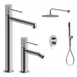 Set lavabo alto e bidet con incasso doccia in ottone  spazzolato - Crystal