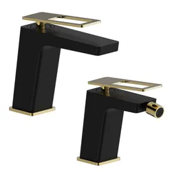 Set lavabo e bidet in ottone nero e oro - Thano