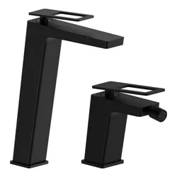 Set lavabo alto e bidet in ottone nero opaco - Thano