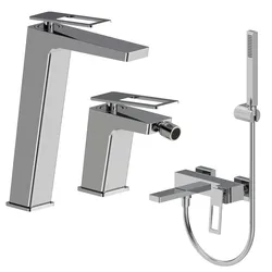 Set lavabo alto e bidet con esterno vasca cromo - Thano