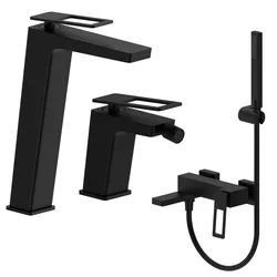 Set lavabo alto e bidet con esterno vasca nero opaco - Thano