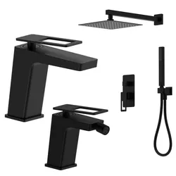 Set lavabo e bidet con incasso doccia nero opaco - Thano