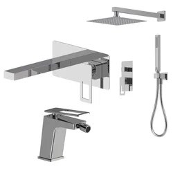 Set lavabo a muro con piastra e bidet con incasso doccia cromo - Thano