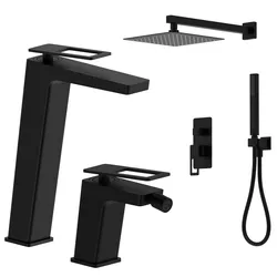 Set lavabo alto e bidet con incasso doccia nero opaco - Thano