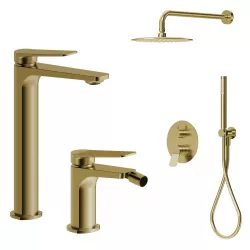 Set lavabo alto e bidet con incasso doccia in ottone oro spazzolato - Nocta