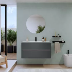 Mobile bagno sospeso 100 cm antracite opaco con lavabo e specchio - Dedalo