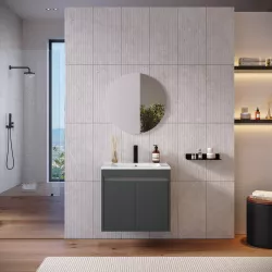 Mobile bagno con ante 60 cm antracite opaco con lavabo e specchio - Dedalo