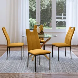Set 4 sedie in tessuto effetto maglia senape con struttura in metallo nero - Vida
