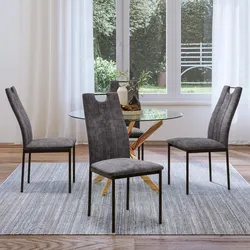 Set 4 sedie in velluto grigio con struttura in metallo nero - Vida