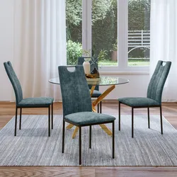 Set 4 sedie in velluto blu petrolio con struttura in metallo nero - Vida