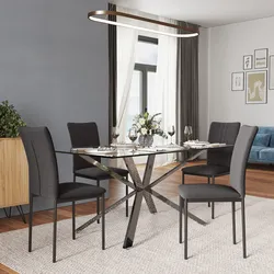 Set 4 sedie in tessuto effetto maglia grigio scuro e gambe in metallo nero - Geneva