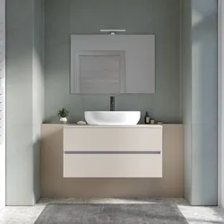 Mobile bagno sospeso 100 cm cashmere a due cassetti con top e specchio - Cuki