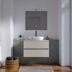 Mobile bagno sospeso 90 cm a due cassetti cashmere con top e specchio - Cuki