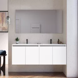 Mobile bagno sospeso 120 cm bianco opaco con lavabo doppia vasca e specchio - Cuki