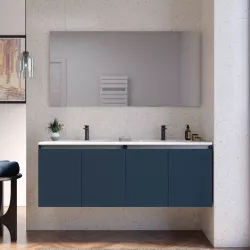 Mobile bagno sospeso 120 cm blu esotico con lavabo doppia vasca e specchio - Cuki