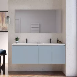 Mobile bagno sospeso 120 cm carta da zucchero con lavabo doppia vasca e specchio - Cuki