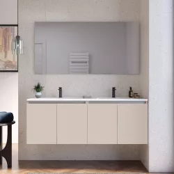 Mobile bagno sospeso 120 cm cashmere con lavabo doppia vasca e specchio - Cuki