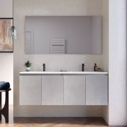 Mobile bagno sospeso 120 cm grigio pietra opaco con lavabo doppia vasca e specchio - Cuki