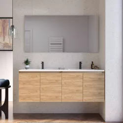 Mobile bagno sospeso 120 cm rovere gold con lavabo doppia vasca e specchio - Cuki