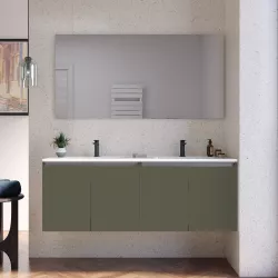 Mobile bagno sospeso 120 cm verde cemento con lavabo doppia vasca e specchio - Cuki