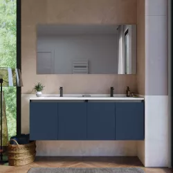 Mobile bagno sospeso 140 cm blu esotico con lavabo doppia vasca e specchio - Cuki