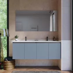 Mobile bagno sospeso 140 cm carta da zucchero con lavabo doppia vasca e specchio - Cuki