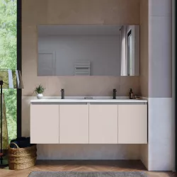 Mobile bagno sospeso 140 cm cashmere con lavabo doppia vasca e specchio - Cuki